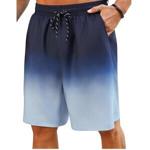 Blue Ombre Swim Trunks Quick Dry Swim Shorts Mesh Lining Pockets XL New